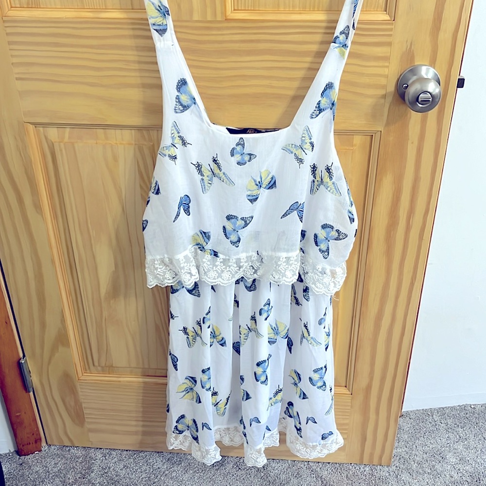 Lightweight White Butterfly Print Summer Dress